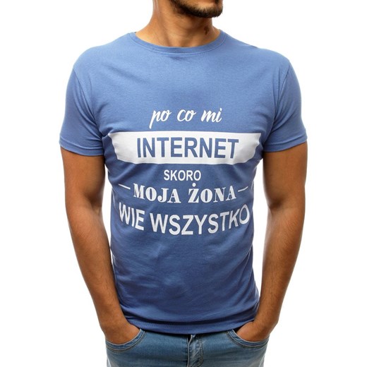 T-shirt męski z nadrukiem niebieski (rx3600)  Dstreet M okazja  