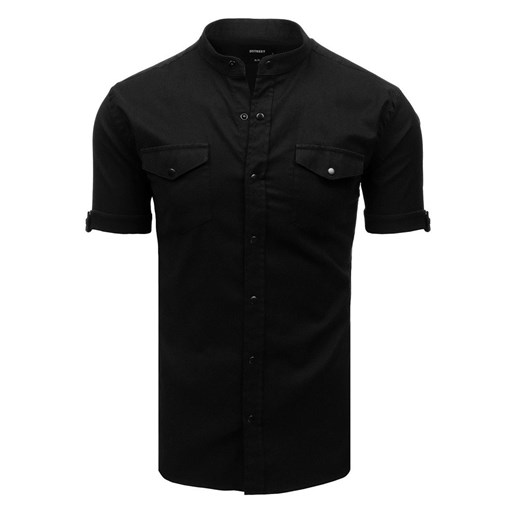 Koszula męska z krótkim rękawem czarna (kx0919)  Dstreet M promocja  