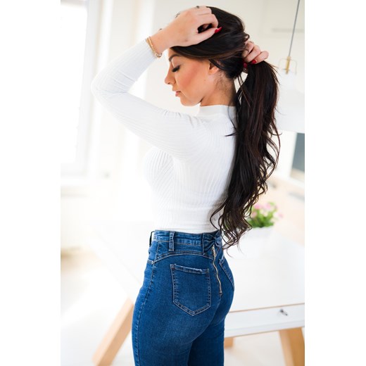 Z607 Jeansowe spodnie damskie push up  z kokardką zip rozmiar xs s m l xl  Dehe.pl L 