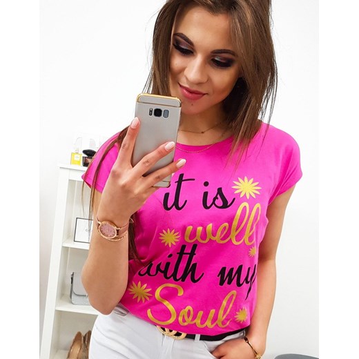 T-shirt damski z nadrukiem różowy (ry1108) Dstreet  M okazja DSTREET.PL 