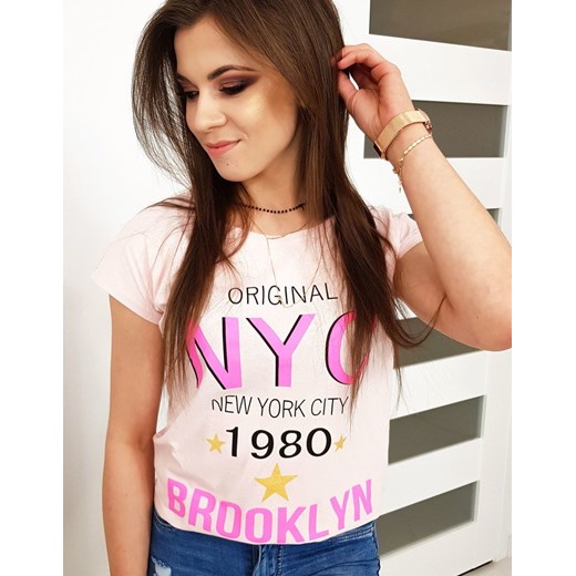 T-shirt damski z nadrukiem pudrowy róż (ry0999)  Dstreet L DSTREET.PL wyprzedaż 