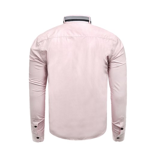 Koszula męska Risardi różowa elegancka z długim rękawem bez wzorów 