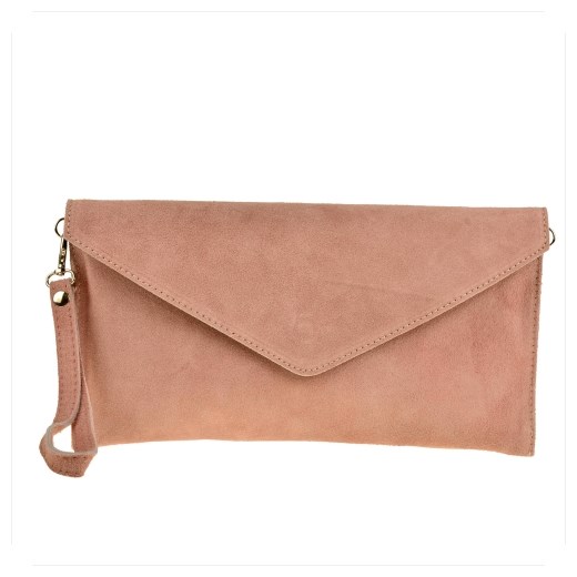 Torebka kopertówka róż pudrowy lekka zamszowa Genuine Leather Małe melon.pl