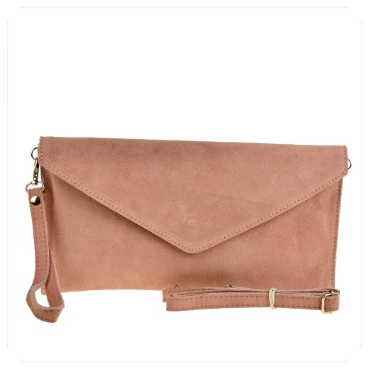 Torebka kopertówka róż pudrowy lekka zamszowa Genuine Leather Małe melon.pl