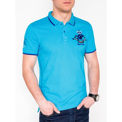Niebieski t-shirt męski Edoti.com w nadruki 