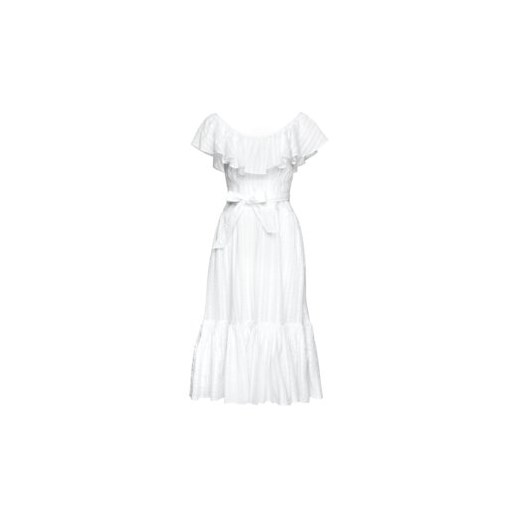 Sukienka biała Tory Burch z odkrytymi ramionami na spacer midi gładka casual z krótkim rękawem 