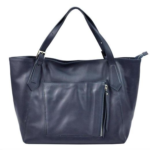 Shopper bag niebieska Pierre Cardin lakierowana bez dodatków skórzana 