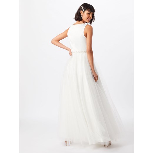 Sukienka Mascara z satyny biała z okrągłym dekoltem elegancka na bal 