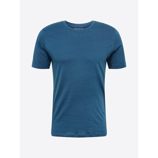 T-shirt męski niebieski Selected Homme bez wzorów 