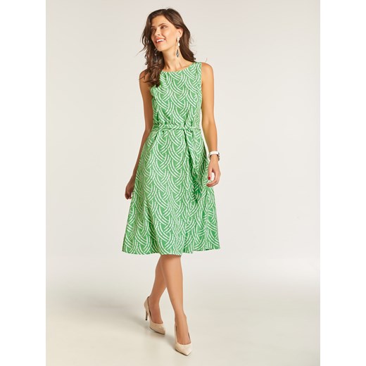 Sukienka zielona Heine z okrągłym dekoltem rozkloszowana 