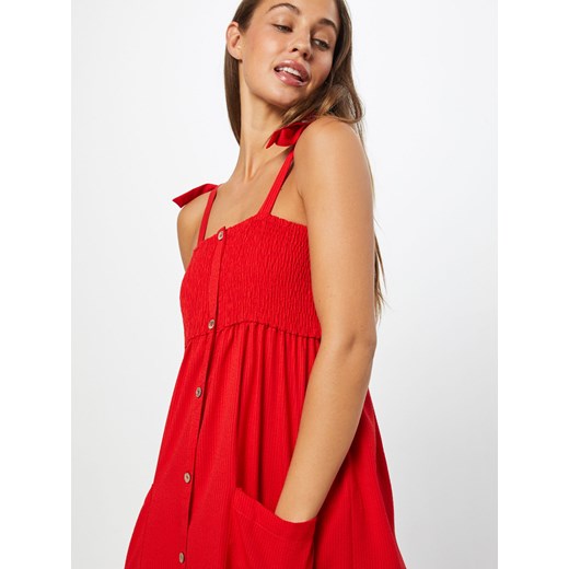 Sukienka Only bawełniana czerwona z dekoltem karo 
