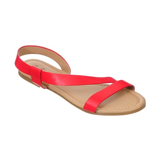 Czerwone sandały damskie Family Shoes casual płaskie gładkie z tworzywa sztucznego 
