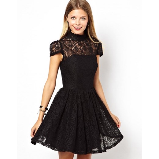 Asos Sukienka z Koronki aleja-mody czarny klasyczny