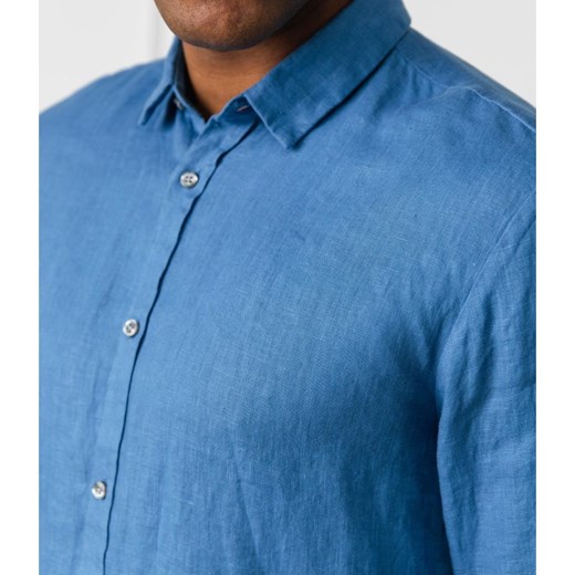 Niebieska koszula męska Hugo Boss z długim rękawem casualowa z lnu bez wzorów 