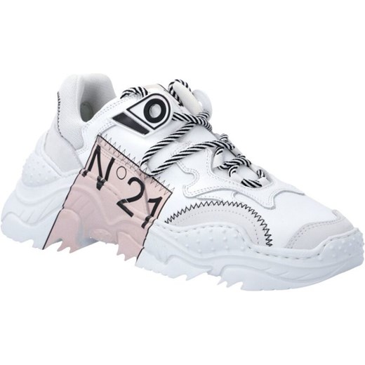 Sneakersy damskie N21 sznurowane z nadrukami na platformie białe skórzane 