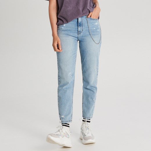 Cropp - Mom jeans z łańcuchem - Niebieski Cropp  40 