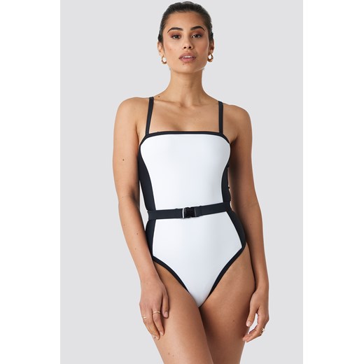 Hannalicious x NA-KD Thin Strap Waist Belted Swimsuit - White  NA-KD S 