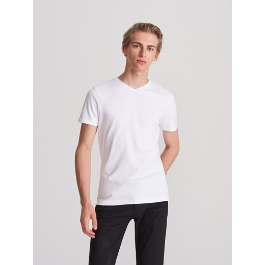 Reserved - T-shirt z dekoltem w serek - Biały  Reserved XL 