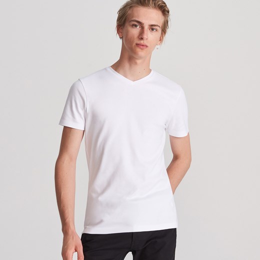 Reserved - T-shirt z dekoltem w serek - Biały Reserved  L 