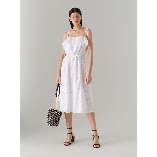 Mohito - Bawełniana sukienka z ażurowym wzorem - Biały