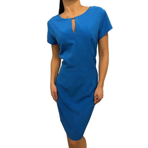 Niebieska Sukienka z Krótkim Rękawem 2546-101-F  Modnakiecka.pl 42 okazyjna cena  