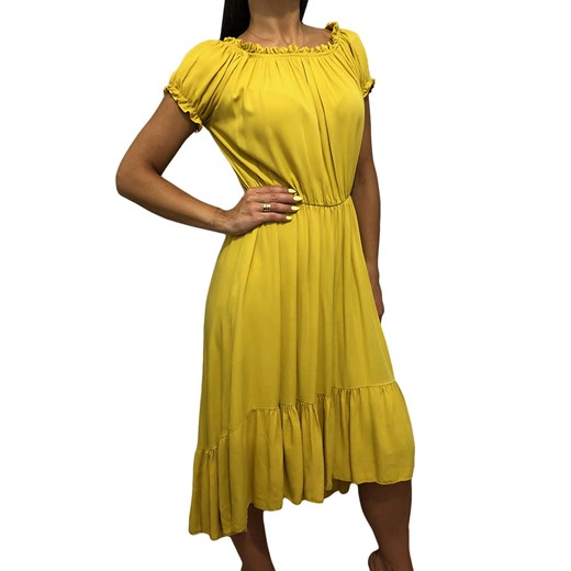 Żółta Sukienka Hiszpanka Midi 2922-29-G  Modnakiecka.pl uniwersalny  promocyjna cena 