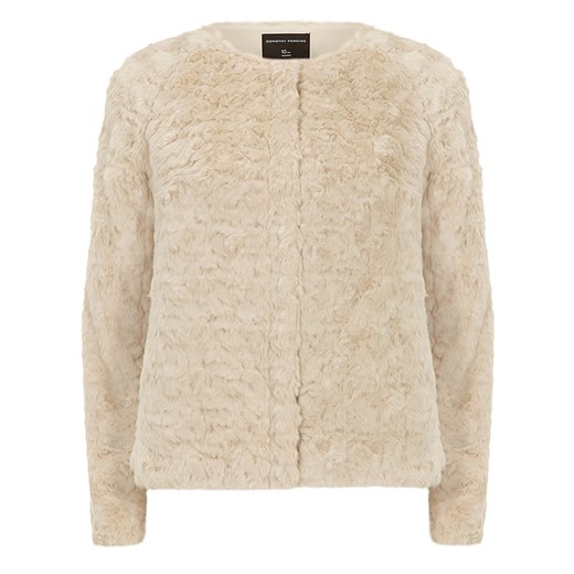 Cream short zip faux fur jacket