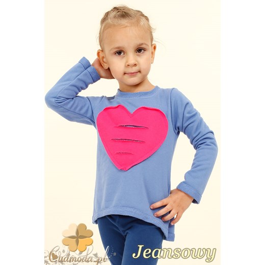 MA024 Dresowa dziewczęca bluza z sercem - jeansowa cudmoda niebieski dresy