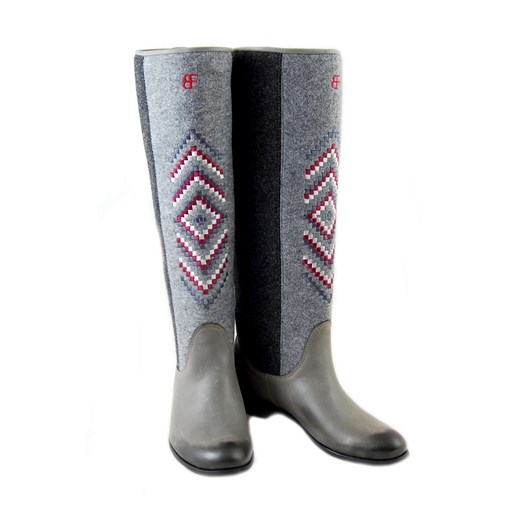 Buty filcowe wysokie FARBOOTKI szary z przetarciami mostrami czarny filcowe