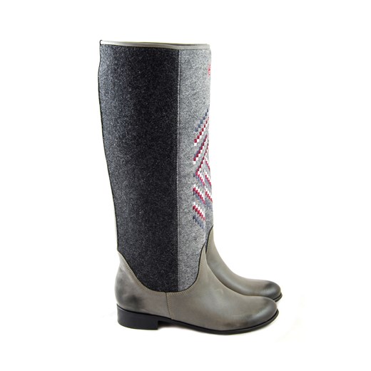 Buty filcowe wysokie FARBOOTKI szary z przetarciami mostrami czarny Botki