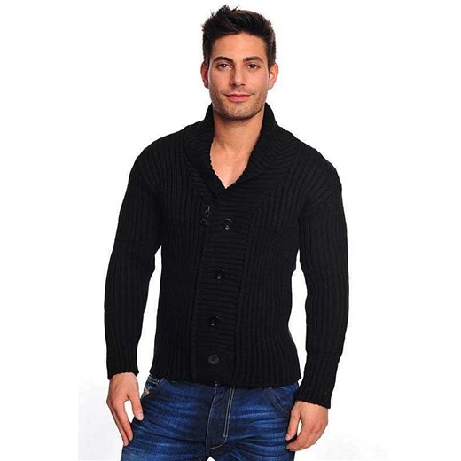 Sweter wełniany WASABI 571 majesso-pl czarny guziki