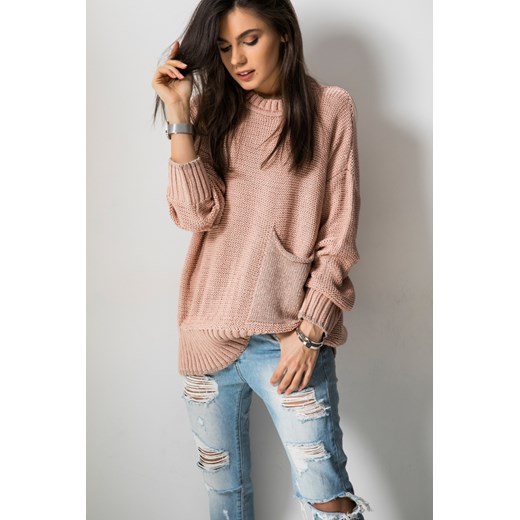 Sweter damski Fashion Manufacturer różowy z okrągłym dekoltem 