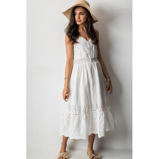 Sukienka biała Fashion Manufacturer midi w serek bez rękawów 