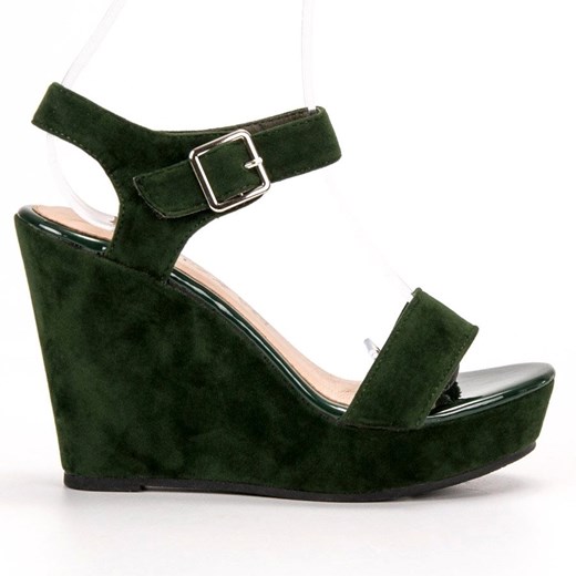 Sandały damskie Vinceza eleganckie zielone z klamrą 
