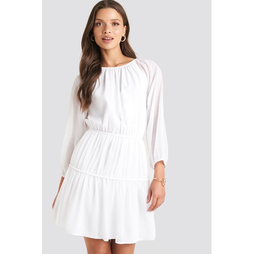 NA-KD sukienka biała z długim rękawem bez wzorów mini 