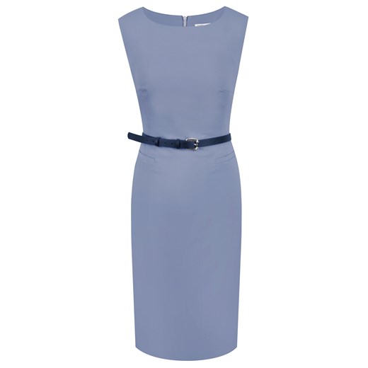 Sukienka niebieska Prettyone z okrągłym dekoltem mini gładka bez rękawów na spotkanie biznesowe 