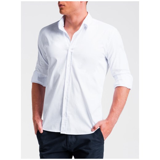 Koszula męska regular z długim rękawem K505 - biała  Ombre M 