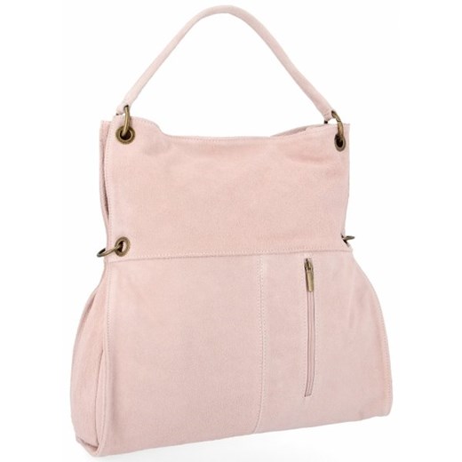 Różowa shopper bag Vittoria Gotti duża z zamszu skórzana bez dodatków 