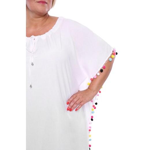 Bluzka damska biała z okrągłym dekoltem z krótkimi rękawami 