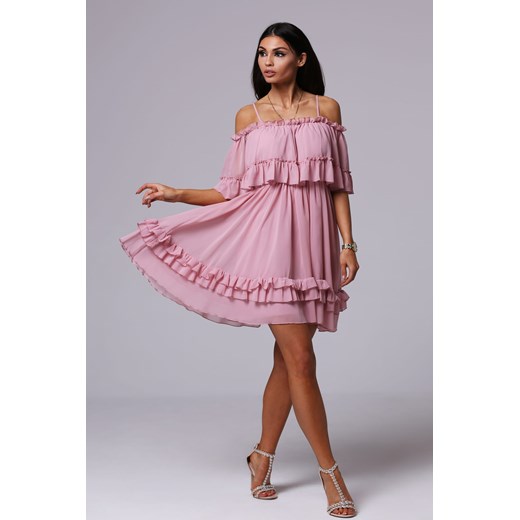 Sukienka Fashionyou mini bez wzorów z dekoltem typu hiszpanka wiosenna 