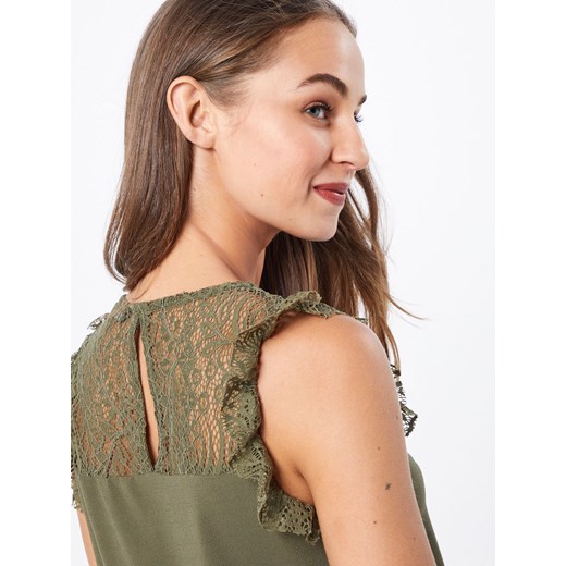 Bluzka damska Vero Moda z okrągłym dekoltem zielona z koronką 