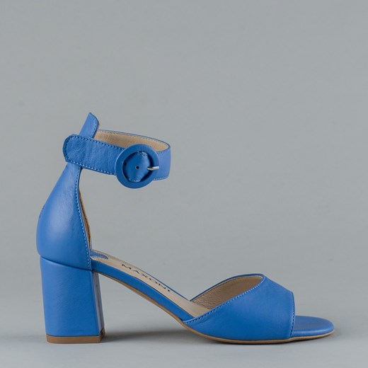 Sandały damskie Maxoni niebieskie eleganckie na lato gładkie skórzane z klamrą 