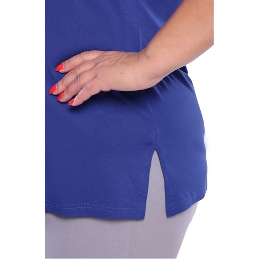 Bluzka damska z elastanu niebieska z krótkim rękawem z okrągłym dekoltem bez wzorów 