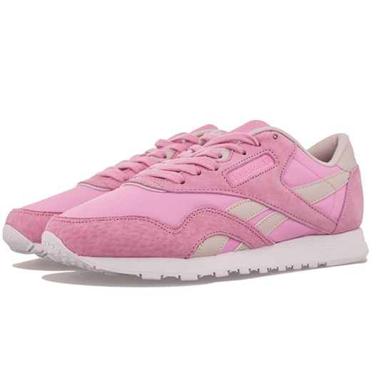 Reebok buty sportowe damskie nylon różowe sznurowane z zamszu bez wzorów 