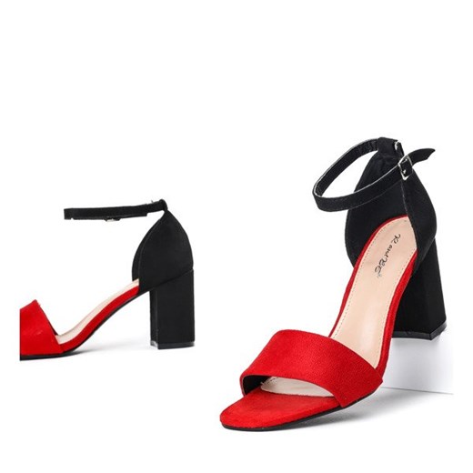Czarne sandały na słupku z czerwonym wykończeniem Betine - Obuwie  Royalfashion.pl 41 