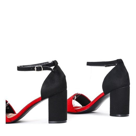 Czarne sandały na słupku z czerwonym wykończeniem Betine - Obuwie  Royalfashion.pl 41 