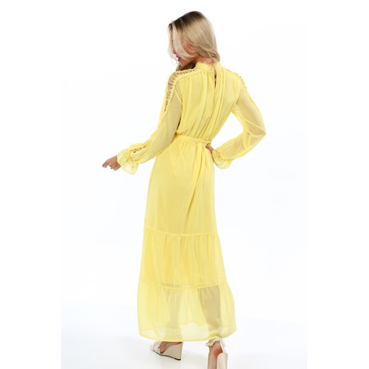 Żółta sukienka boho ze stójką 4186  fasardi M/L fasardi.com