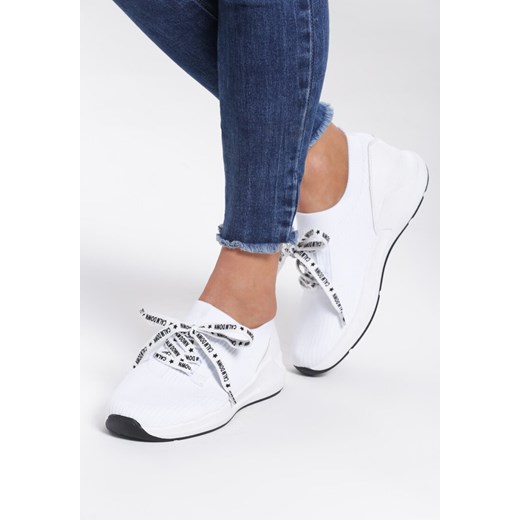 Buty sportowe damskie białe Renee do fitnessu sznurowane bez wzorów młodzieżowe na płaskiej podeszwie 
