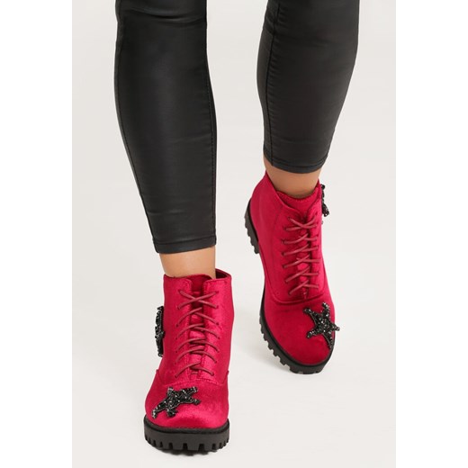 Czerwone Welurowe Botki Yellow Brick Road