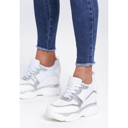 Sneakersy damskie Renee białe bez wzorów wiązane ze skóry ekologicznej 